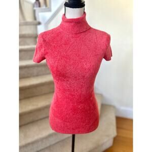 Vintage Y2K Cache Hot Pink Fleece Short Sleeve Turtleneck Baby Doll Preppy